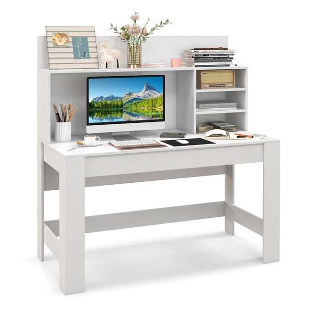 Rakstāmgalds ar grāmatu plauktu un kabeļu organizēšanas caurumiem 120 x 54 x 129 cm, balts