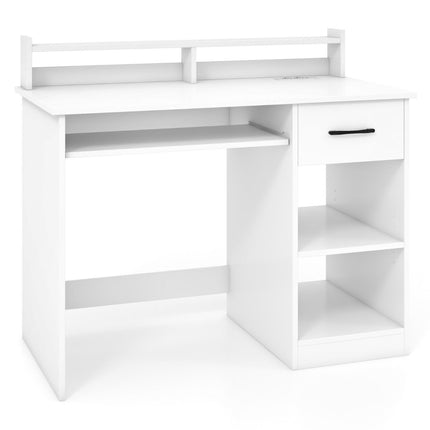 Galds ar uzlādes staciju, tastatūras paliktni, atvilktni un regulējamu plauktu, balts 105 x 55 x 89 cm