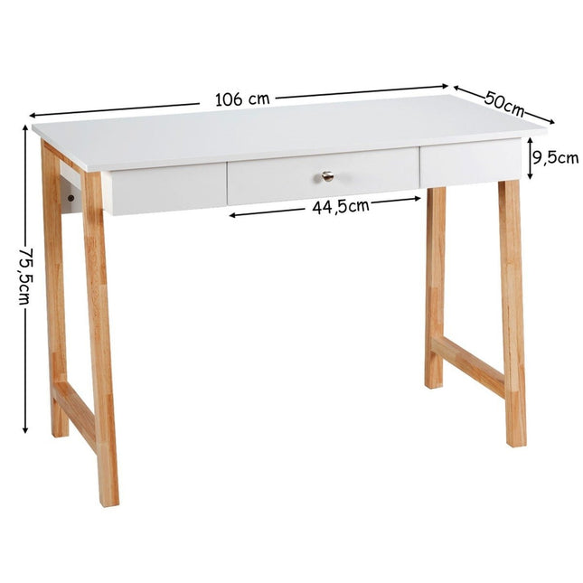 Rakstāmgalds ar atvilktni, datorgalds, tualetes galdiņš, biroja galds, 106 x 50 x 75,5 cm, dabīgs