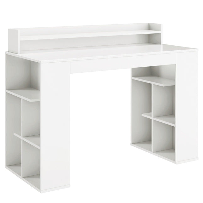 Rakstāmgalds ar monitora plauktu un 2 grāmatu plauktiem, datorgalds, 120 x 54 x 90 cm, balts
