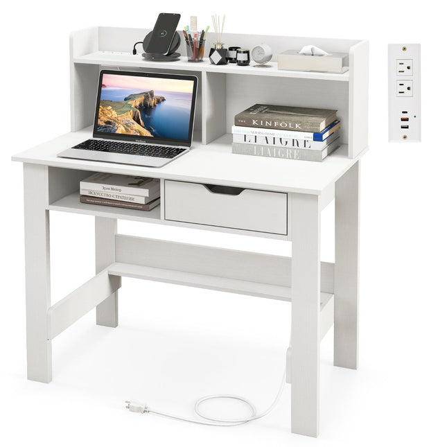 Rakstāmgalds ar rozetēm Mazs datorgalds ar stiprinājumu 95 x 56 x 109,5 cm balts