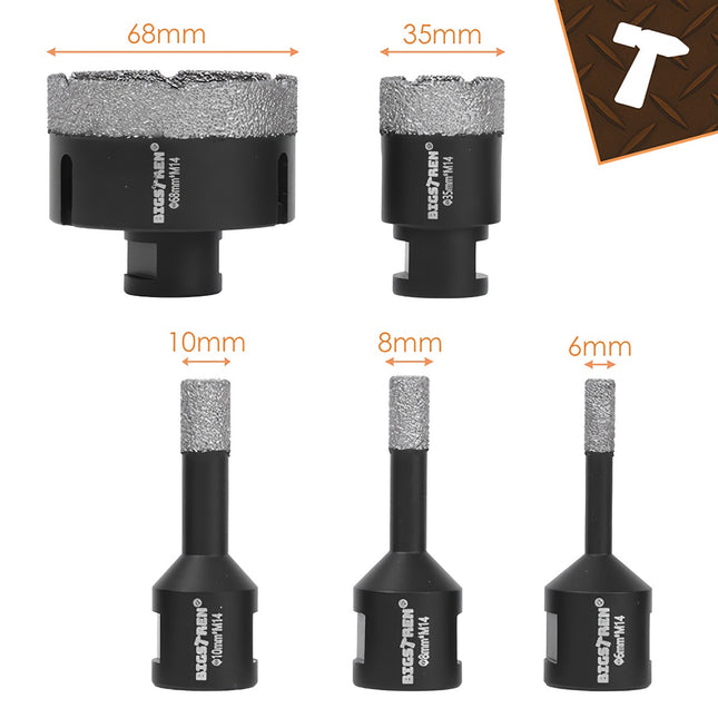 Dimanta caurumzāģu komplekts, 6 gab., 6-68 mm, M14 adapteris