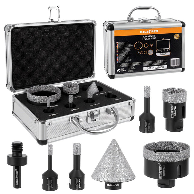 Dimanta caurumzāģu komplekts, 7 daļas, 6-68 mm, M14 adapteris