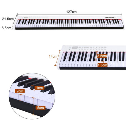 Digitālās klavieres ar 88 taustiņiem, pārnēsājamas elektroniskās klaviatūras, 127 x 21,5 x 6,5 cm, baltas + melnas