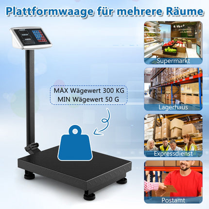 Digitālie platformas svari 300 kg, 50 g, cenu aprēķināšana LB/KG