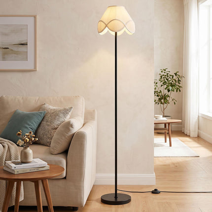 Grīdas lampa ar regulējamu gaismas stiprumu, 159 cm, melna ar auduma abažūru