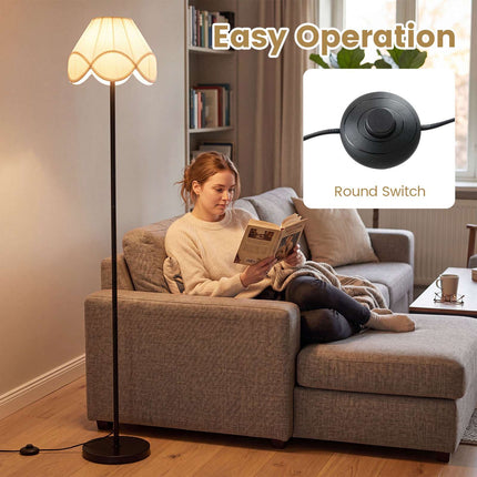Grīdas lampa ar regulējamu gaismas stiprumu, 159 cm, melna ar auduma abažūru