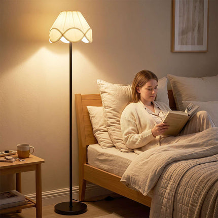 Grīdas lampa ar regulējamu gaismas stiprumu, 159 cm, melna ar auduma abažūru