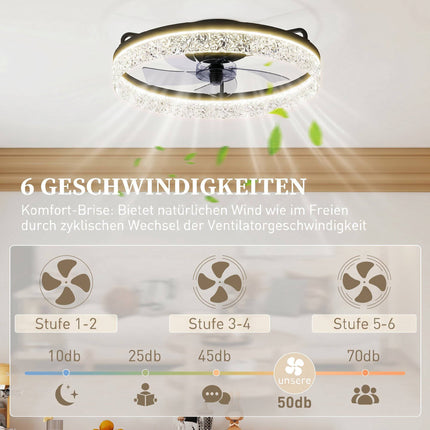 Regulējams LED griestu ventilators ar tālvadības pulti, melns, 50 cm diametrs