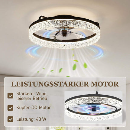 Regulējams LED griestu ventilators ar tālvadības pulti, melns, 50 cm diametrs