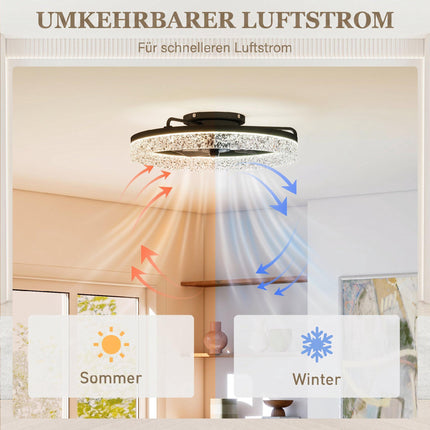 Regulējams LED griestu ventilators ar tālvadības pulti, melns, 50 cm diametrs