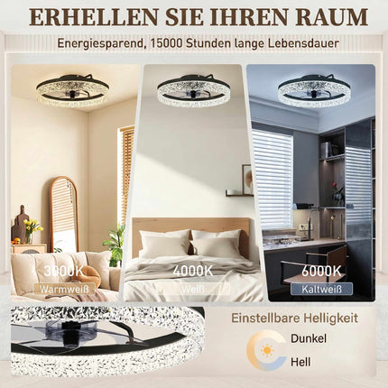 Regulējams LED griestu ventilators ar tālvadības pulti, melns, 50 cm diametrs