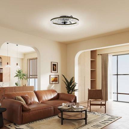 Regulējams LED griestu ventilators ar tālvadības pulti, melns, 50 cm diametrs