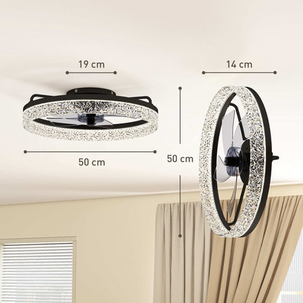Regulējams LED griestu ventilators ar tālvadības pulti, melns, 50 cm diametrs