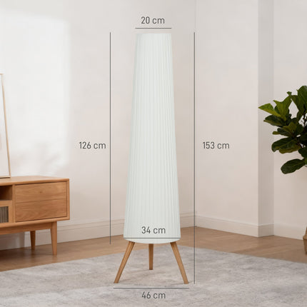 Regulējama LED grīdas lampa, koka statīvs, kājas slēdzis, balta