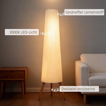 Regulējama LED grīdas lampa, koka statīvs, kājas slēdzis, balta