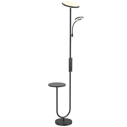 Dimmable LED Floor Lamp with Side Table and Reading Light, Remote Control, Black