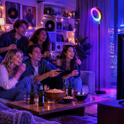 Dimmable RGB Floor Lamp 42 W with Rotating Ring Head, Voice Control, Black