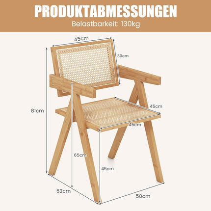 Ēdamistabas krēslu komplekts, 2 gab., bambuss un rotangpalma, 50x52x81 cm