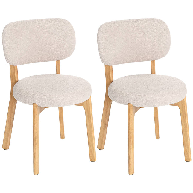 Dining Chairs, Set of 2 Cream Boucle with Wood Legs