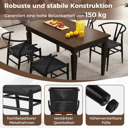 Ēdamistabas krēslu komplekts, 2 gab., Y veida atzveltne, pīts rotangpalmas sēdeklis, melns
