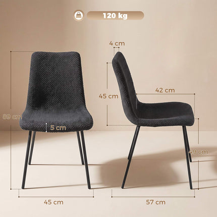 Dining Chairs Set of 2 with Velvet Upholstery and Metal Legs, Dark Grey