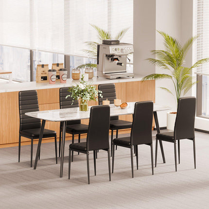 Dining Chairs Set of 4, PVC Leather, Metal Legs, Black