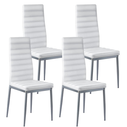 Dining Chairs Set of 4, White PVC Leather, Metal Legs