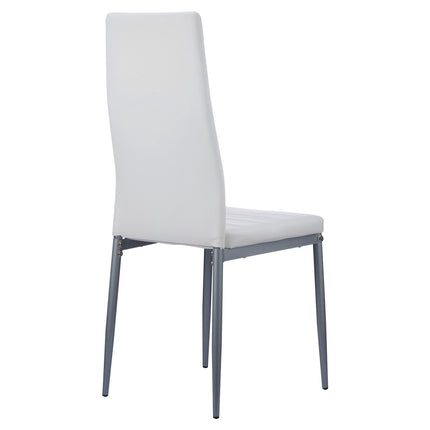 Dining Chairs Set of 4, White PVC Leather, Metal Legs