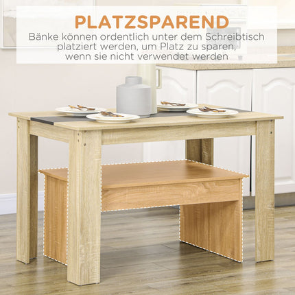Dining table set with 2 benches, space-saving oak & black