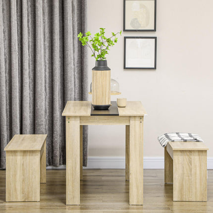 Dining table set with 2 benches, space-saving oak & black