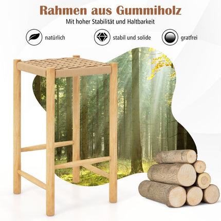 Ēdamistabas bāra krēslu komplekts, gumijkoka rāmis un pīta papīra sēdeklis, rustikāls bāra krēsls uz letes, augstums 65 cm