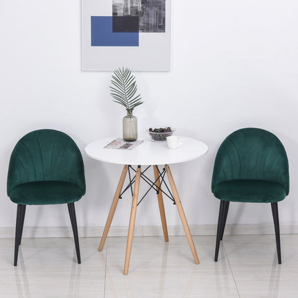Ēdamistabas krēslu komplekts, 2 moderni virtuves krēsli, Skandi dizaina viesistabas krēsls, polsterēts krēsls, biroja krēsls, samts, metāls, zaļš, 52x54x79 cm