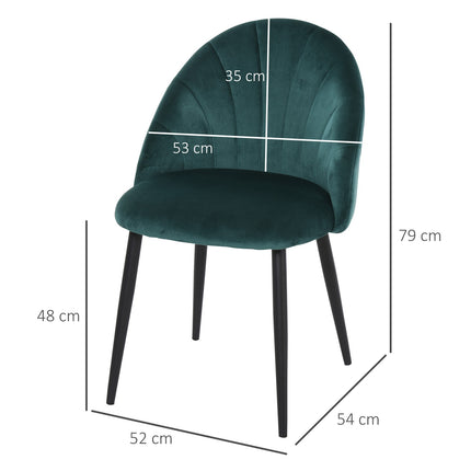 Ēdamistabas krēslu komplekts, 2 moderni virtuves krēsli, Skandi dizaina viesistabas krēsls, polsterēts krēsls, biroja krēsls, samts, metāls, zaļš, 52x54x79 cm
