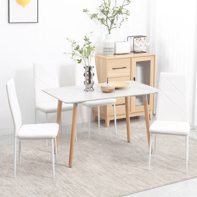 Dining chairs in white artificial leather, set of 4, padded seats
