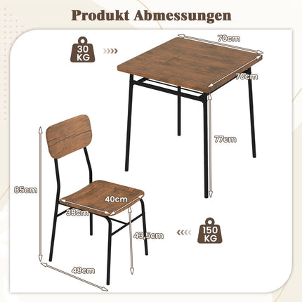 Ēdamistabas komplekts ar 2 krēsliem un plauktu, rustikāli brūns