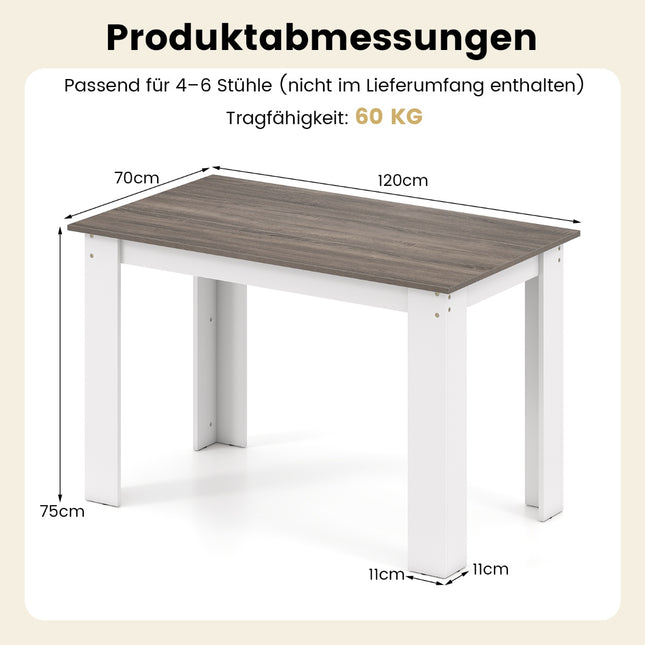 Ēdamgalds, 120 cm, sēdvietas 4-6, balts koks