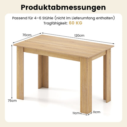 Ēdamgalds 4-6 personām, 120 cm, koks, taisnstūrveida
