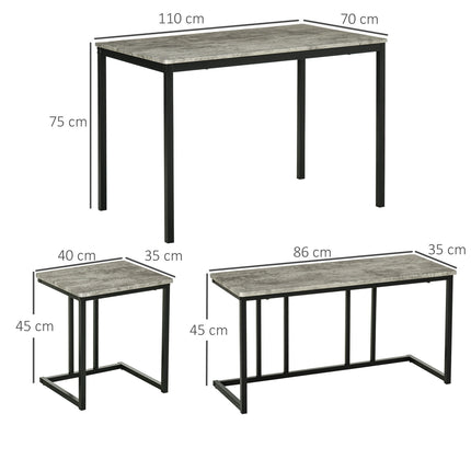 Ēdamistabas grupas komplekts 4 personām, virtuves galda komplekts, ēdamgalds ar 3 soliem 4 personām, ēdamistabas grupa, galdu grupa virtuvei, viesistaba, pelēks