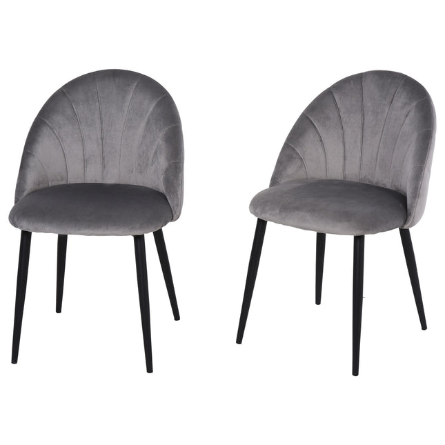 Ēdamistabas krēslu komplekts (2 virtuves krēsli), Skandi dizaina viesistabas krēsls, polsterēts krēsls, biroja krēsls, samta, metāla, pelēks, 52x54x79cm