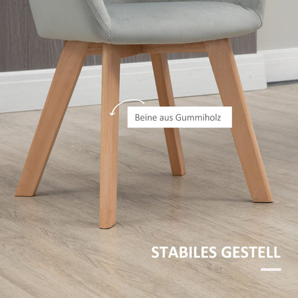 Ēdamistabas krēslu komplekts, 2 virtuves krēsli ar roku balstiem un atzveltni, samta imitācijas apdare, koka kājas, pelēks