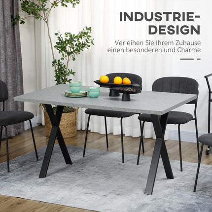 Dining table in gray stone look for 6 with steel legs