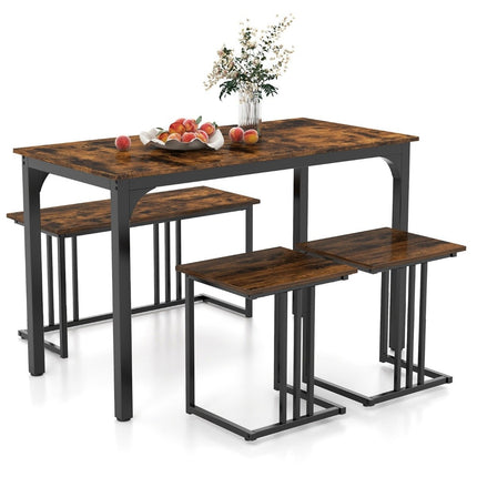 Ēdamgalds ar soliņu un 2 krēsliem, 4 gab. komplekts, virtuves galds, industriāla stila ēdamistabas grupa virtuvei, 120 x 60 x 75 cm, brūns