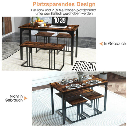 Ēdamgalds ar soliņu un 2 krēsliem, 4 gab. komplekts, virtuves galds, industriāla stila ēdamistabas grupa virtuvei, 120 x 60 x 75 cm, brūns