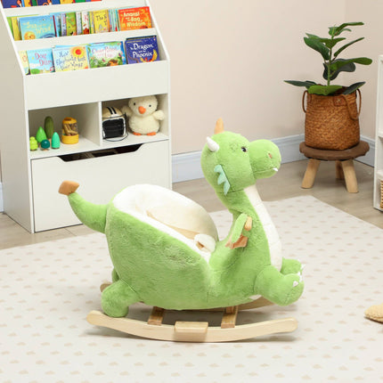 Dinozauru šūpoļkrēsls ar skaņām, mīksts pildījums, koka rāmis, zaļš