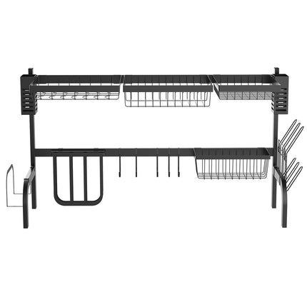 Trauku žāvētājs, 2 līmeņu, ar āķiem, šķīvju plaukts, aksesuāri, 100 cm tērauds, melns