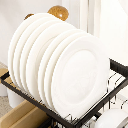 Trauku žāvētājs, 2 līmeņu, ar āķiem, šķīvju plaukts, aksesuāri, 100 cm tērauds, melns
