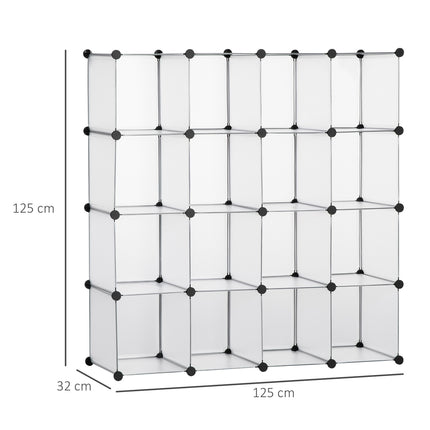 Pašdarināta Kubu Plauktu Sistēma Ar 16 Kubiem, Uzglabāšanas Kaste, Plastmasas Skapis, Balts, 125X32X125Cm