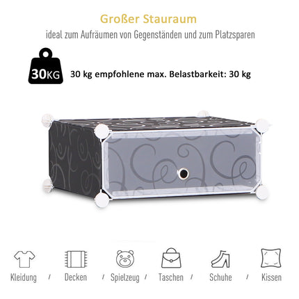 Pašdarināts apavu skapis, modulārs apavu plaukts, skapis, 16 nodalījumi, PP, melns + balts, 95 x 37 x 160 cm