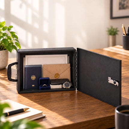 Document Safe A4 with Combination Lock and Carry Handle, Iron, Black